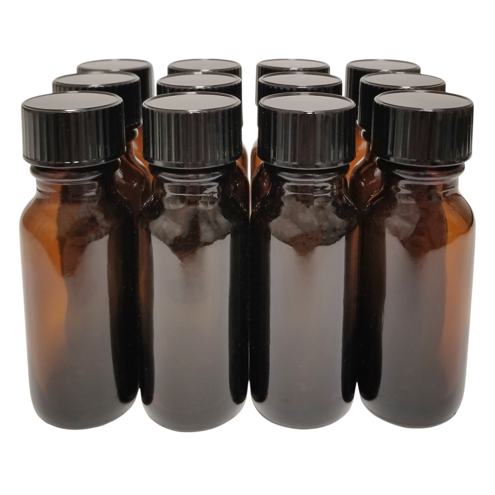 Bottle, Flint Glass, Amber Color, 1/2 ounce, with 18/400 Foam Lined Cap.  Pack 144.
