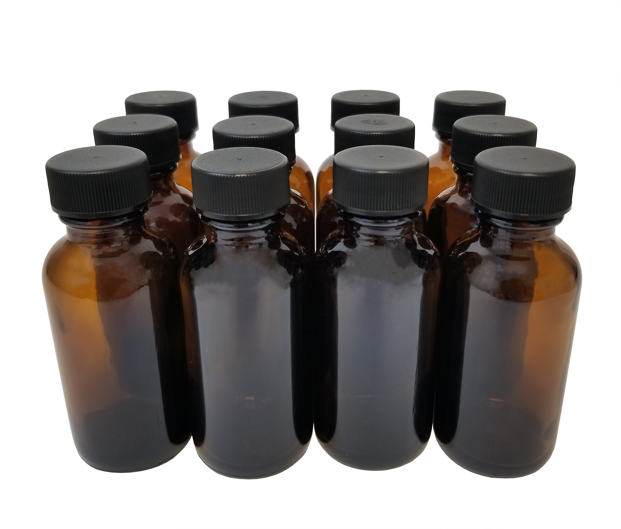 Bottle, Flint Glass, Amber Color, 1 ounce, with 20/400 Foam Lined Cap.  Pack 144.