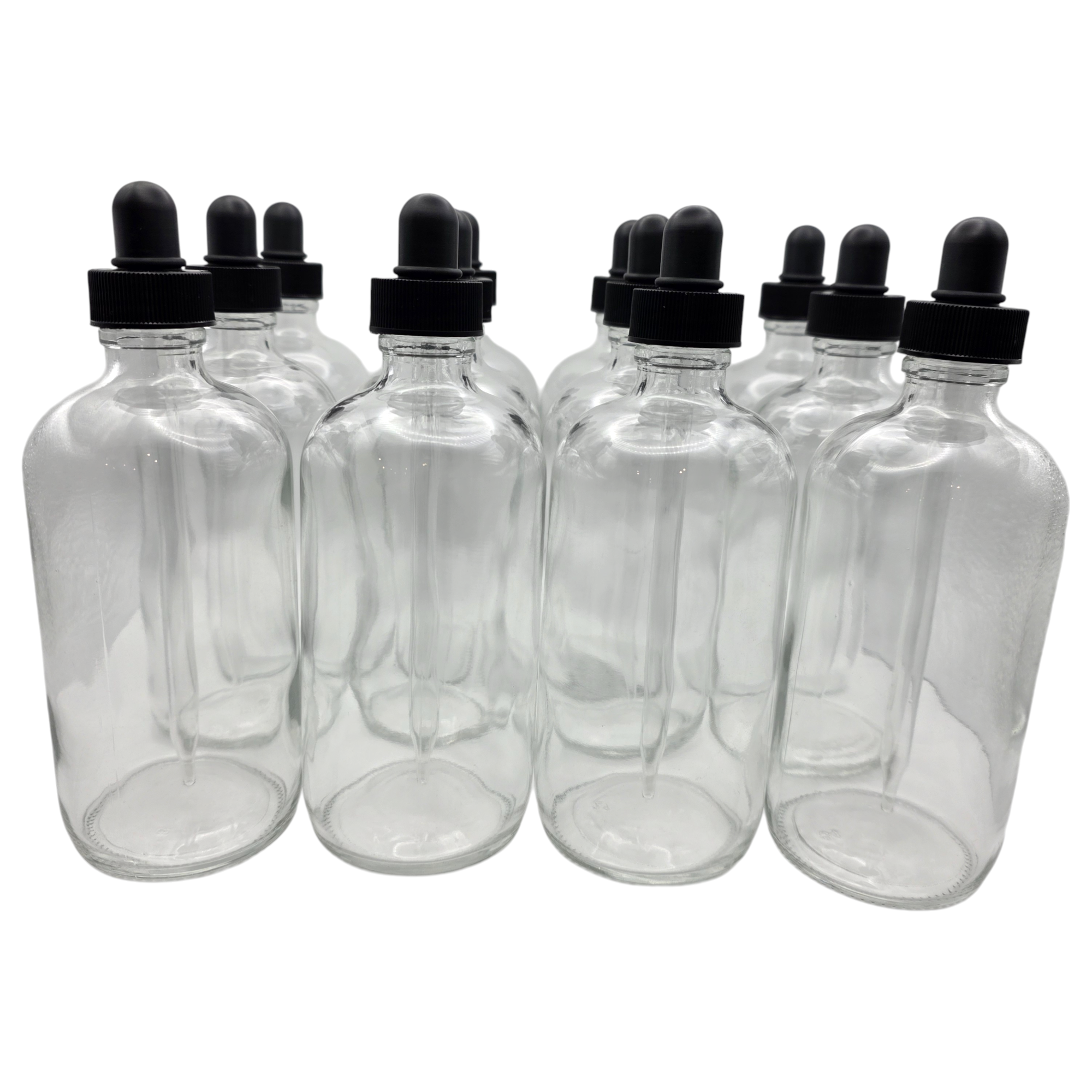 Bottle, Flint Glass, Clear, Boston Round, 8oz, with Dropper, Pack of 12