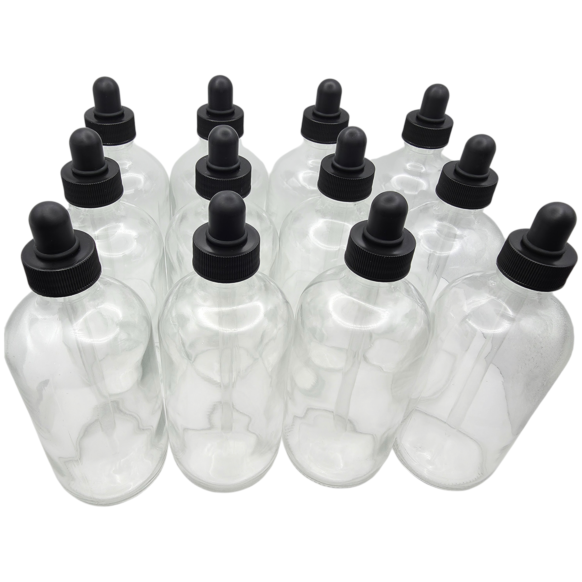 Bottle, Flint Glass, Clear, Boston Round, 8oz, with Dropper, Pack of 12