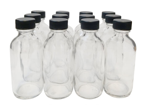 Bottle, Flint Glass, Clear, 2 oz with Cap. Pack 12.