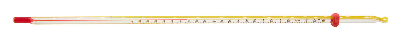 Thermometer Laboratory Red Alcohol Filled, Graduated Double Scale -20 to 110C, 0 to 230F, Yellow Back, Partial Immersion.