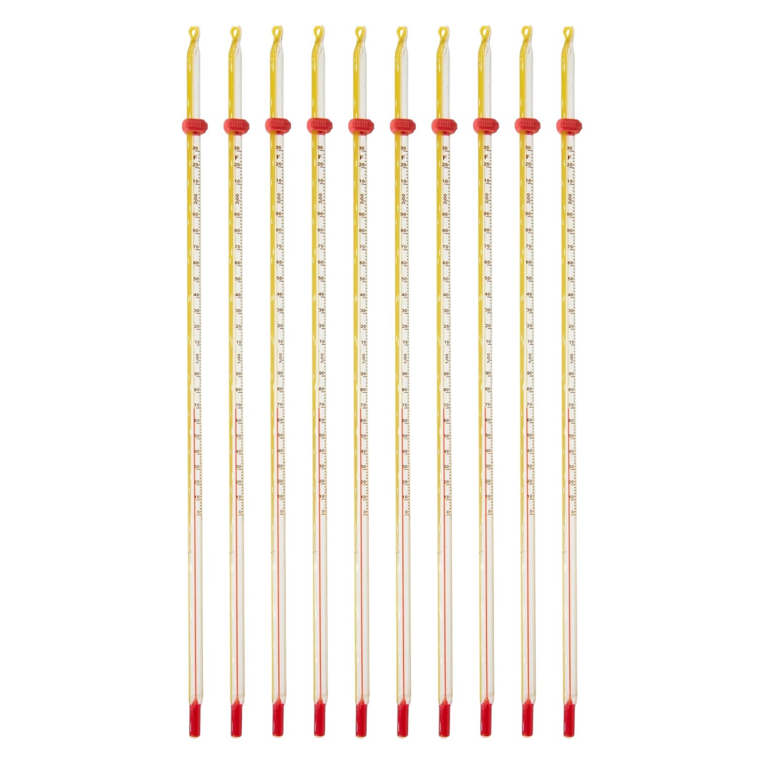 Thermometer, Double Scale, -20 to 110C, 0 to 230F, Yellow Back, Pack of 10