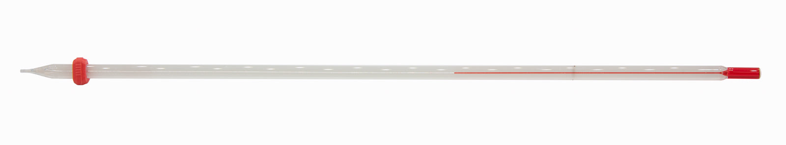 Thermometer Laboratory Red Alcohol Filled, Ungraduated with a temperature range of -20 to 110C, White Back, Partial Immersion.