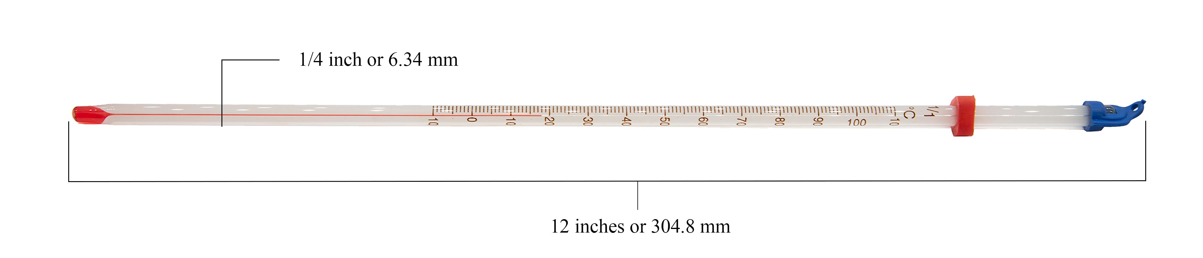 Thermometer Laboratory Red Alcohol Filled, Graduated -10 to 110C, White Back, Partial Immersion.