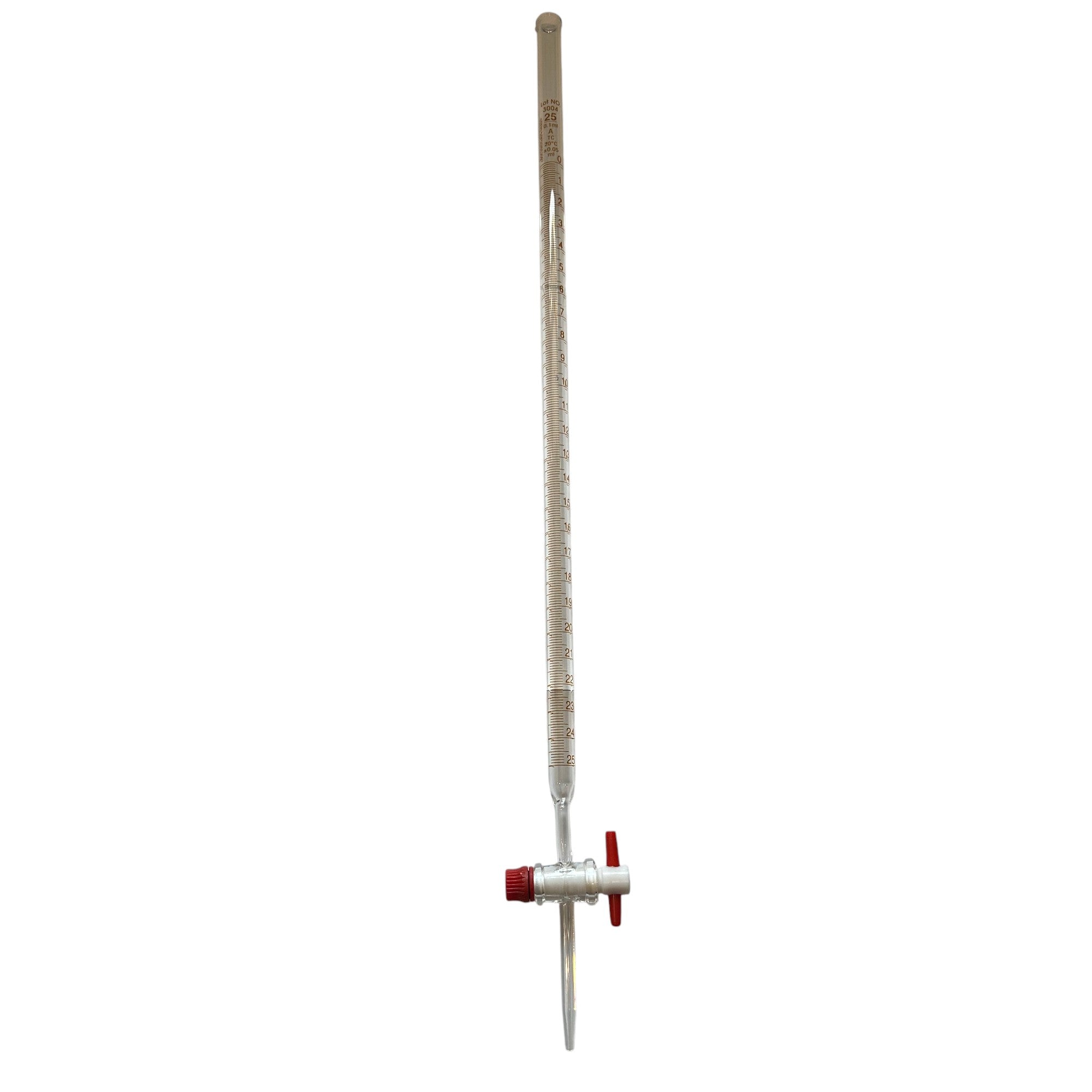 Burette, Borosilicate Glass with PTFE Stopcock, 25ml capacity.