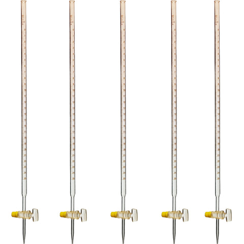 Burette made from Borosilicate Glass with Ground Glass Stopcock, 25ml capacity. Pack of 5 burettes.