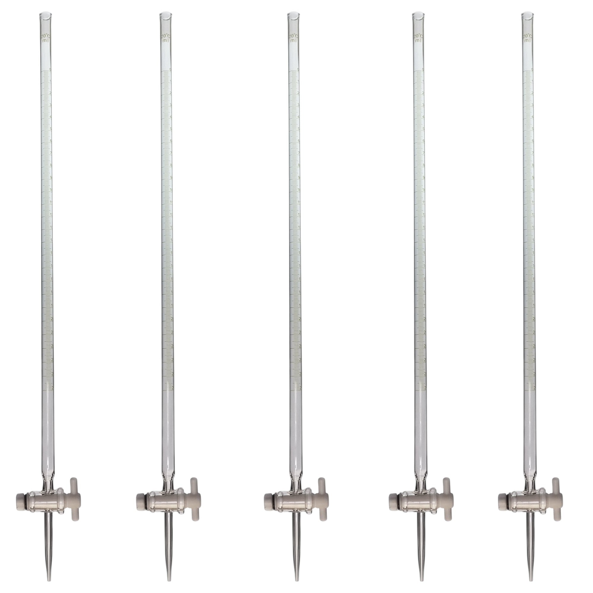 Burette, Borosilicate Glass with Ground Glass Stopcock, 25ml capacity. Pack of 5 burettes.
