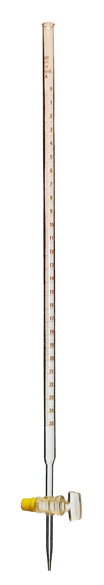 Burette, Borosilicate Glass with Ground Glass Stopcock, 25ml capacity. Pack of 5 burettes.