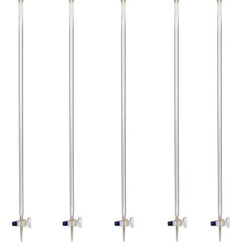 Burette made from Borosilicate Glass with Ground Glass Stopcock, 50ml capacity. Pack of 5 burettes.