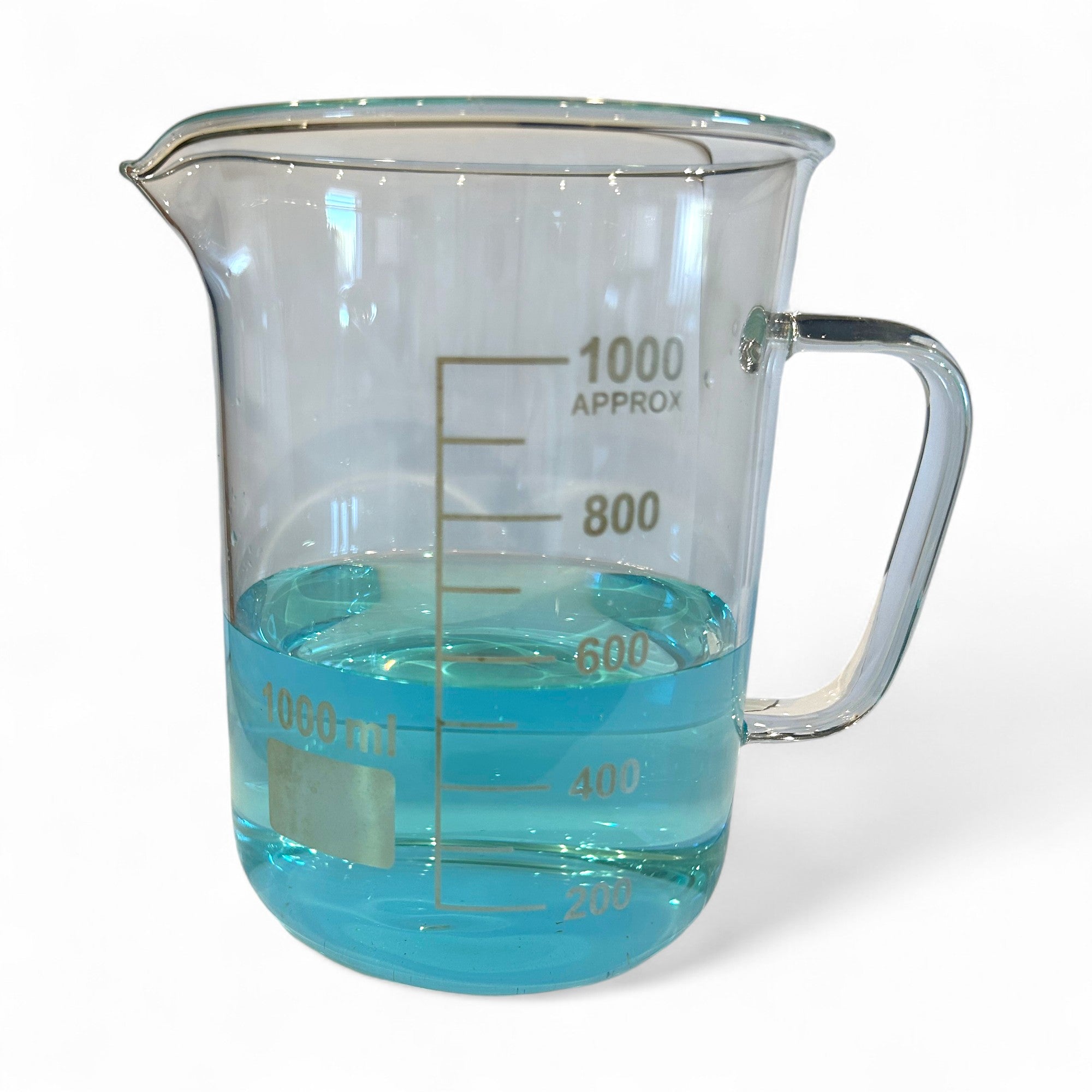 Beaker Mug 1000ml with Handle and Pour Spout Borosilicate Glass.