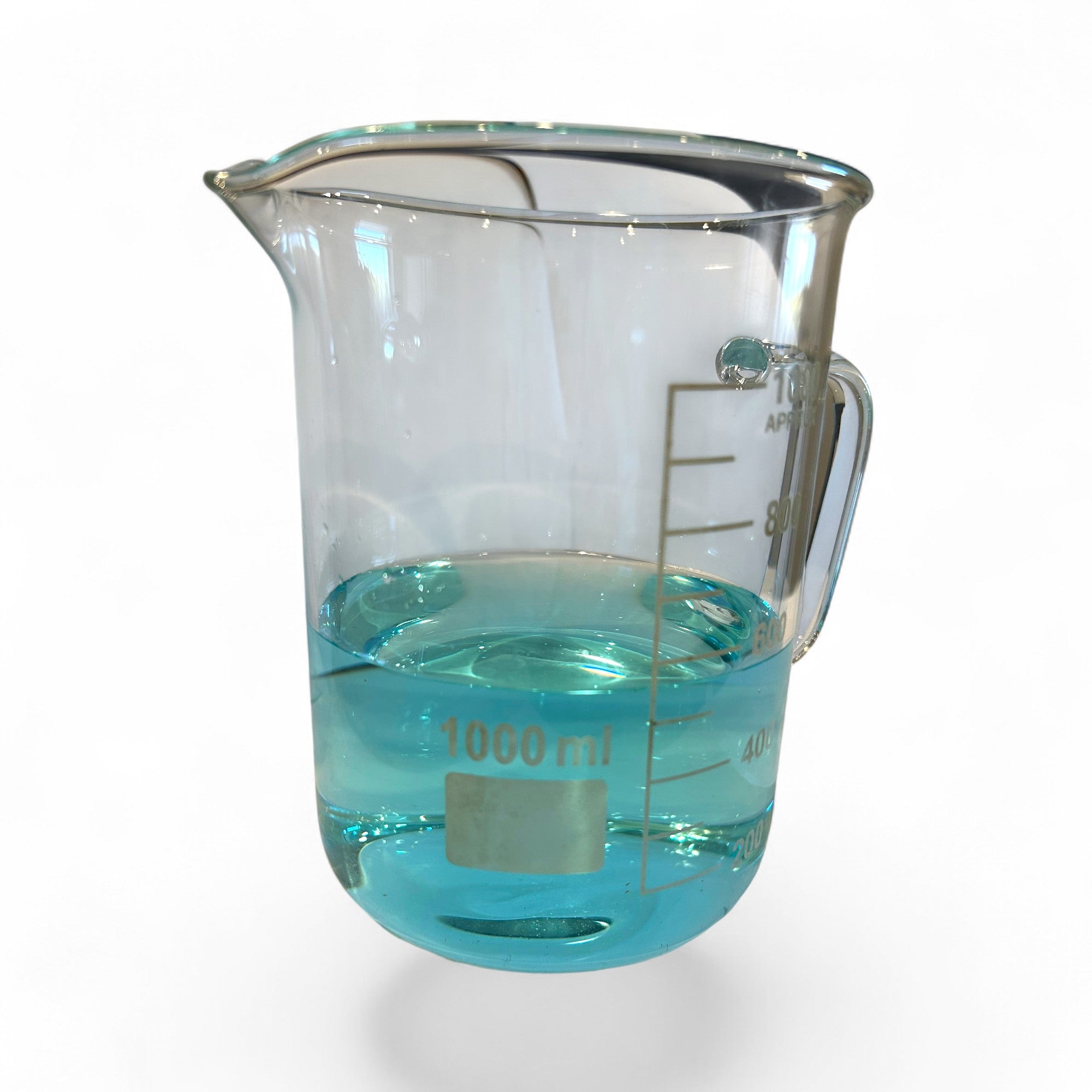 Beaker Mug 1000ml with Handle and Pour Spout Borosilicate Glass.