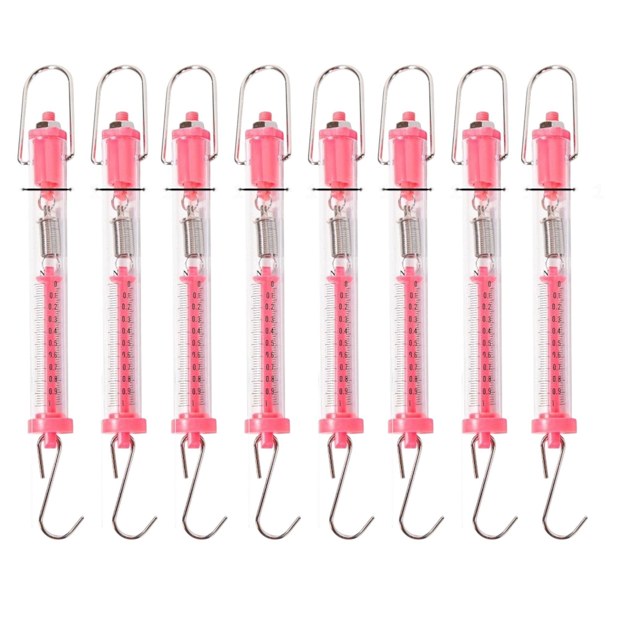 Scale, Spring – Tubular Plastic, 100g/1N Capacity. Case of 8. Lightweight Mechanical Hanging Scale. For PEER Physics EFG Kits.
