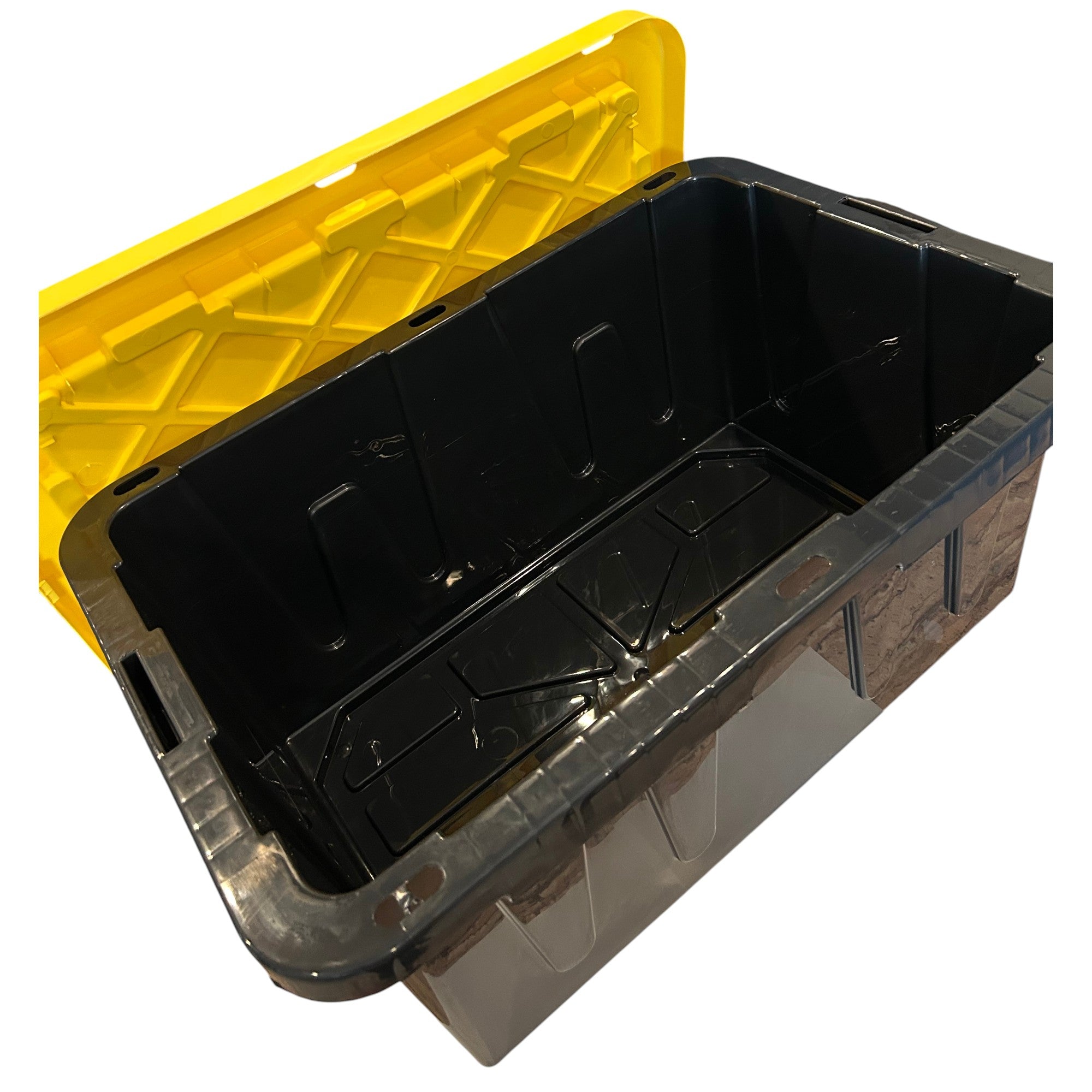 Tote 17 Gallon Size 24.5"L x 16.5"W x 13.5"H.  Black and Yellow.  EACH  For use with PEER Physics CMW Kit