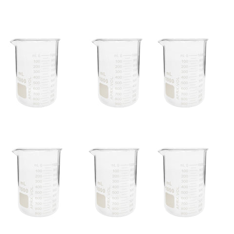 Beaker Griffin Style 1000ml Capacity Borosilicate Glass Graduated. Pack of 6.