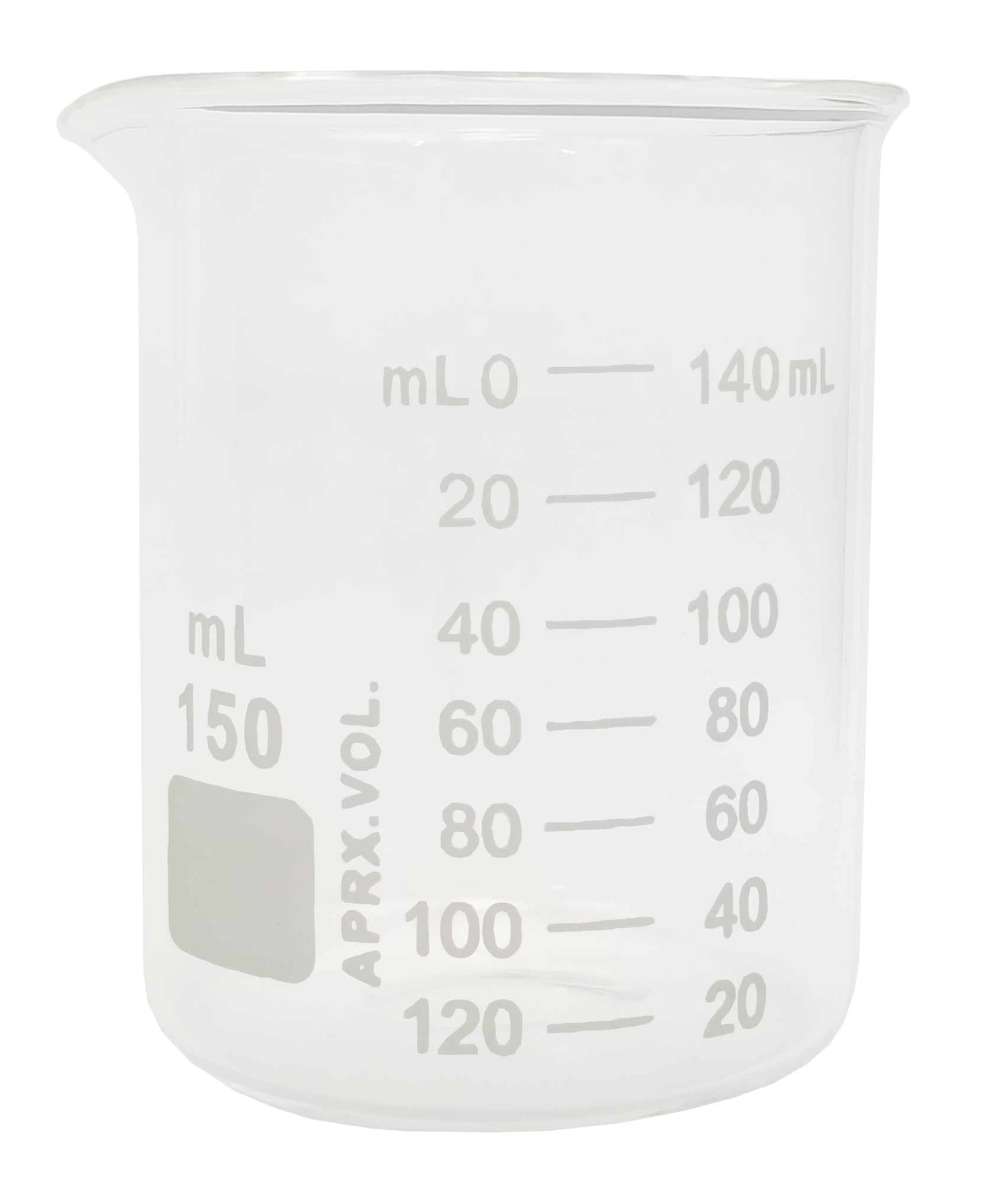 Beaker, Griffin Style, 150ml Capacity, Borosilicate Glass, Graduated. Case of 192.