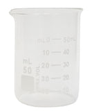 Beaker, Griffin Style, 50ml Capacity, Borosilicate Glass, Graduated. Pack of 12.