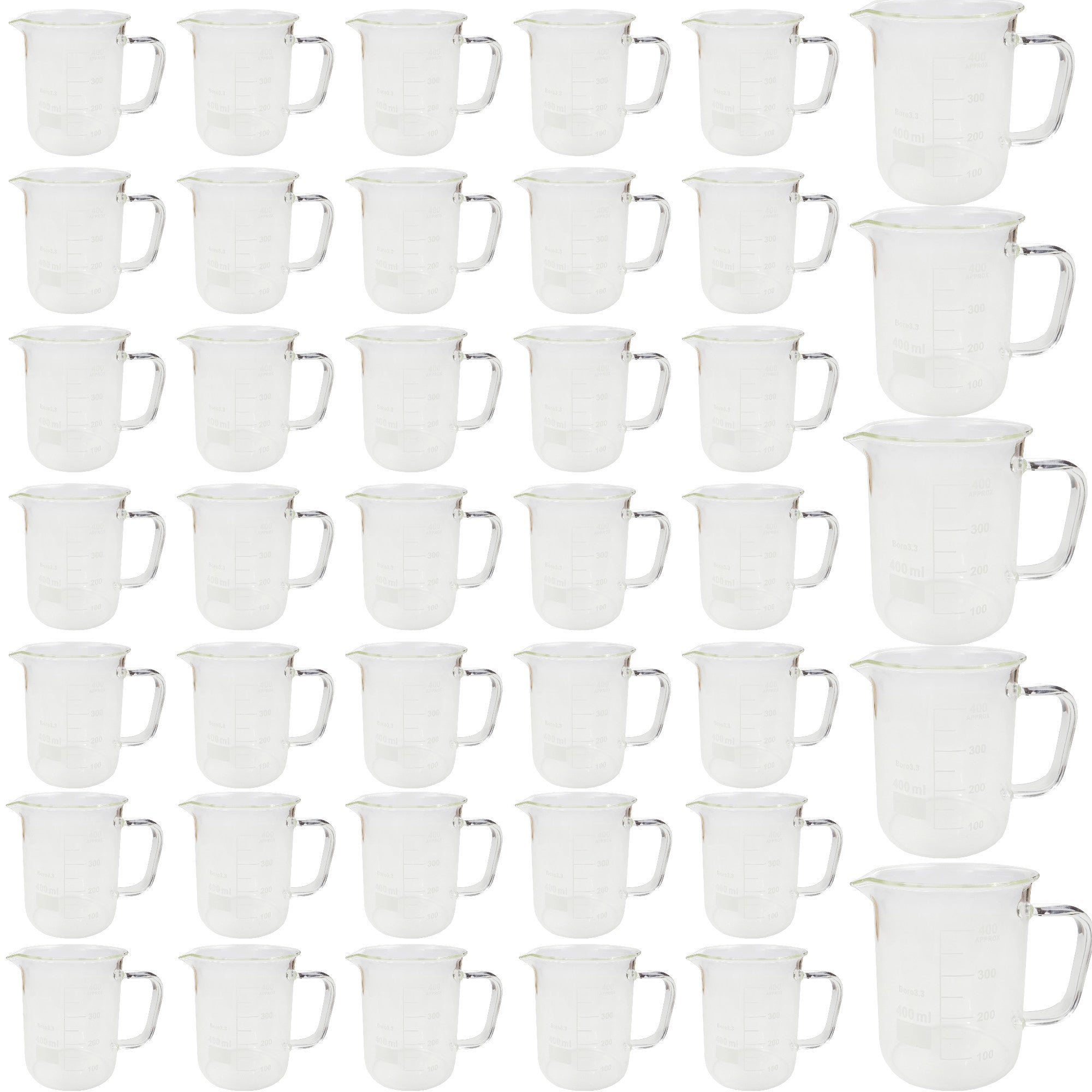 Beaker Mug 400ml with Handle and Pour Spout Borosilicate Glass.  Case of 40.