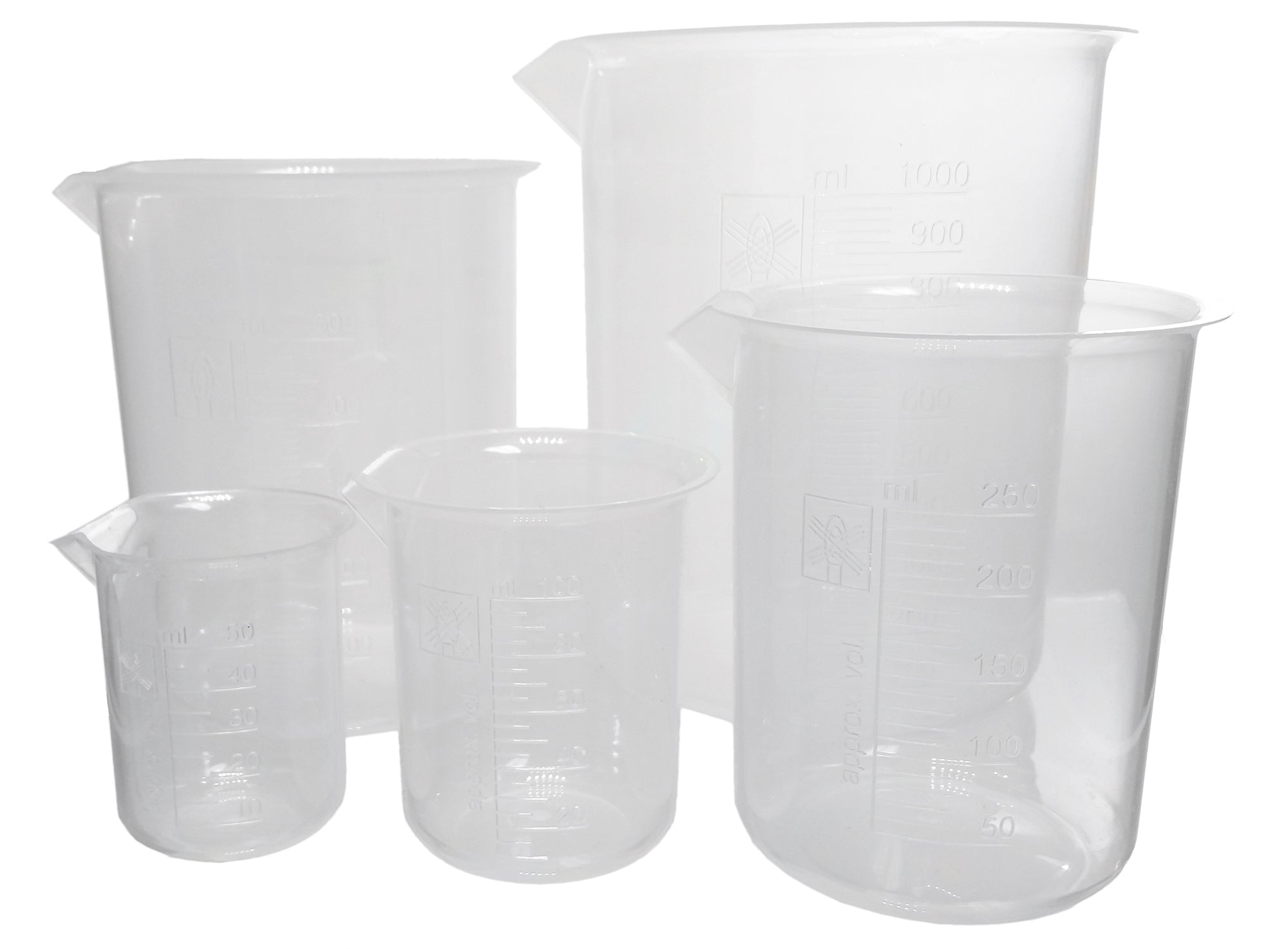 Polypropylene Beakers Set – One Each 50ml, 100ml, 250ml, 500ml, 1000ml by Go Science Crazy