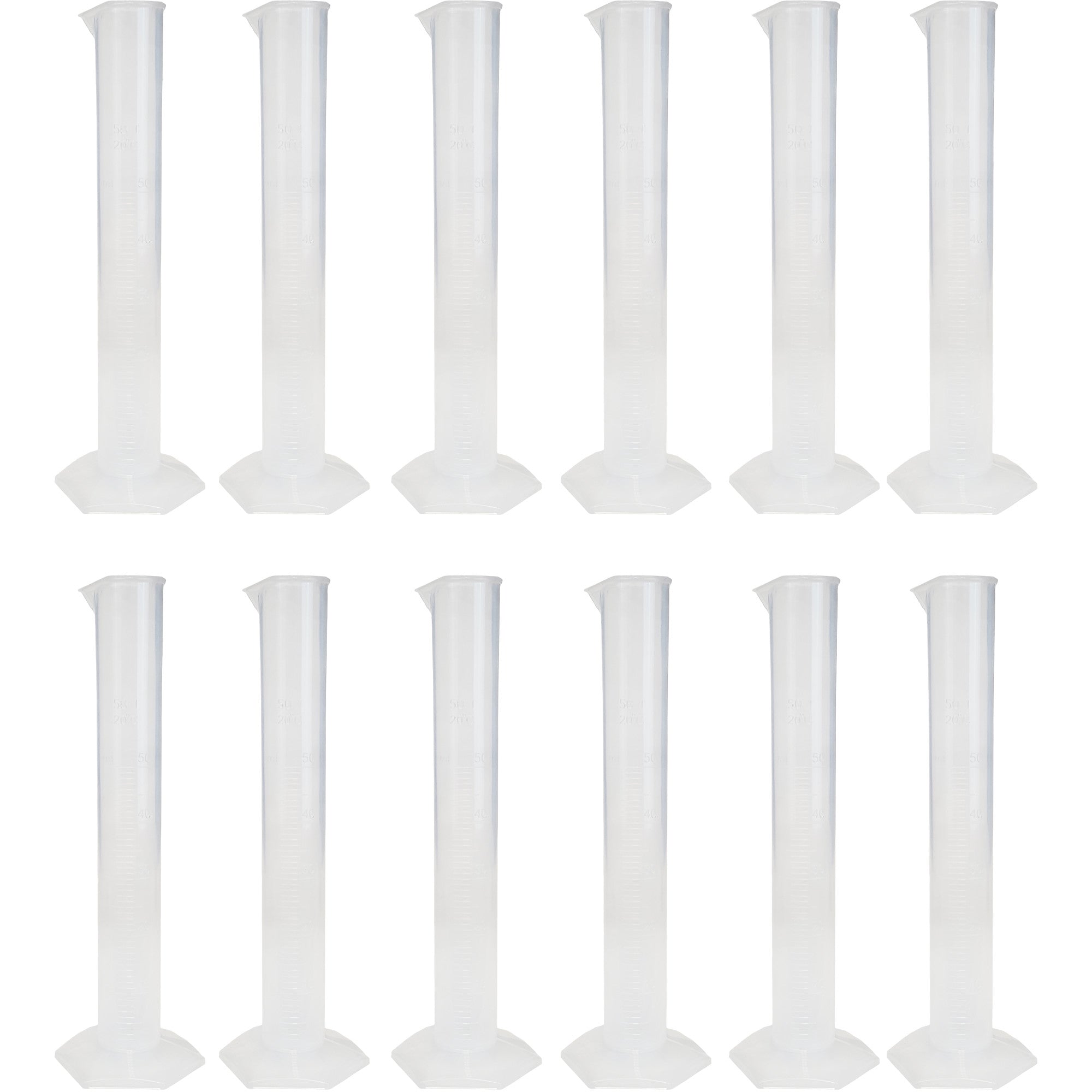 Cylinder - Polypropylene Graduated with Hex Base, 50ml Capacity. Pack of 12.