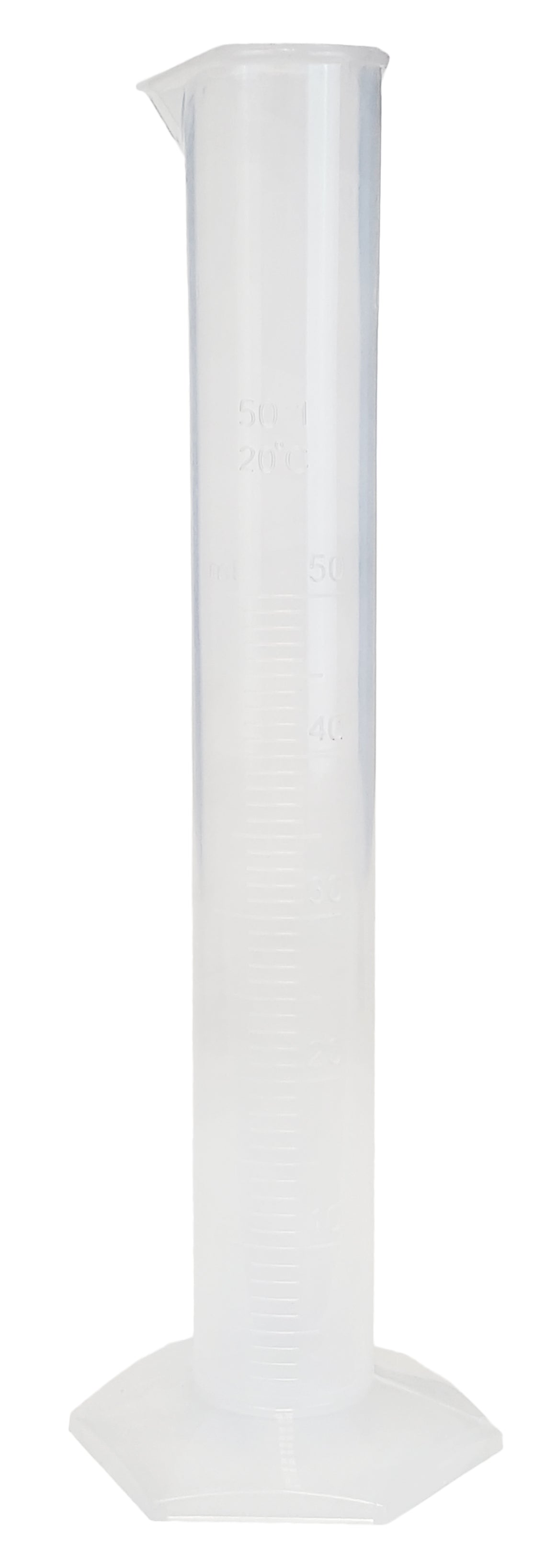 Cylinder - Polypropylene Graduated with Hex Base, 50ml Capacity. Pack of 12.