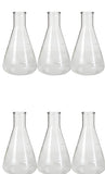 Flask - Erlenmeyer Flask, Conical Shape, Standard Neck, 1000ml capacity. Made from Borosilicate Glass, that is resistant to thermal shock and a good fit for any laboratory, science classroom, or homeschool.  Pack of 6 flasks.