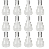 Flask - Erlenmeyer Flask, Conical Shape, Standard Neck, 125ml capacity. Made from Borosilicate Glass, that is resistant to thermal shock and a good fit for any laboratory, science classroom, or homeschool. Pack of 12.