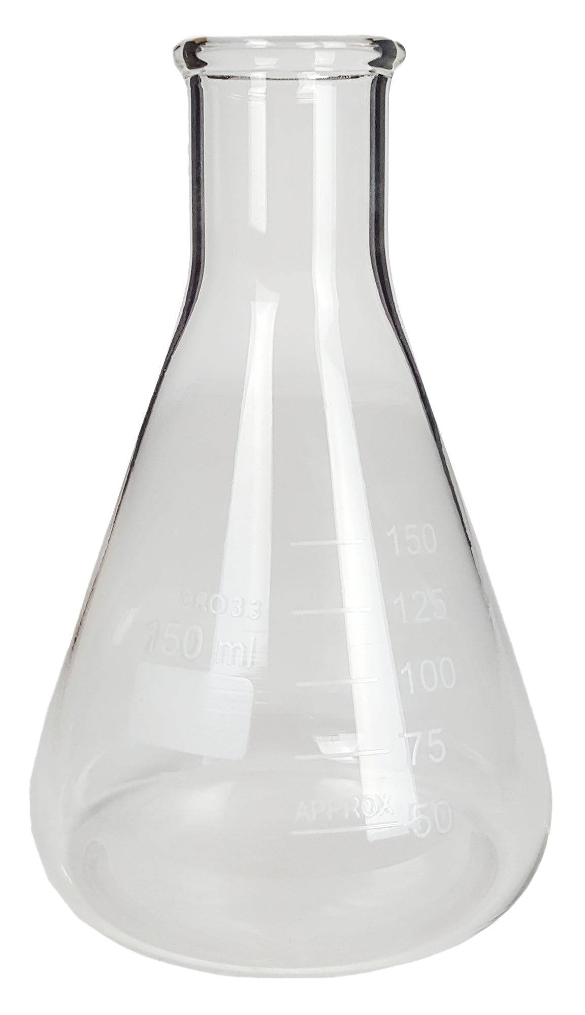 Flask, Erlenmeyer Flask, Conical Shape, Standard Neck, 150ml capacity. 12 Pack Made from Borosilicate Glass, that is resistant to thermal shock and a good fit for any laboratory, science classroom, or homeschool.