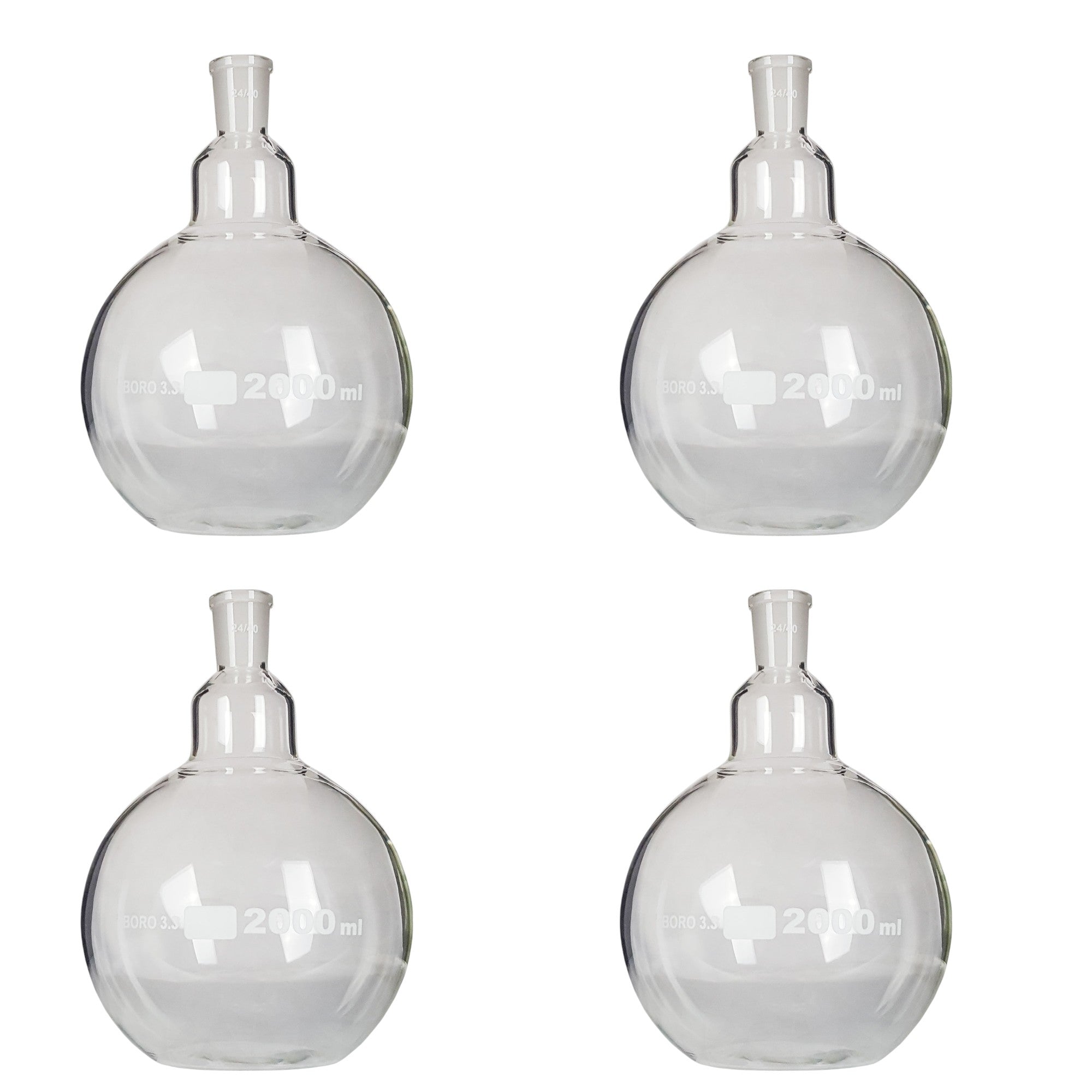 Flask, Boiling, Flat-Bottom, 24/40 Ground Glass Joint, 2000ml capacity.  Pack of 4.