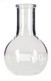 Flask Flat-Bottom Florence Boiling Flask, Standard Neck, 50ml capacity. Made from Borosilicate Glass. A good fit for any laboratory, science classroom, or homeschool.   Sold in a pack of 12 flasks.