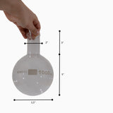 Flask Round-Bottom Florence Boiling Flask, Standard Neck, 1000ml capacity. Made from Borosilicate Glass. A good fit for any laboratory, science classroom, or homeschool. Sold in a case of 24 flasks.