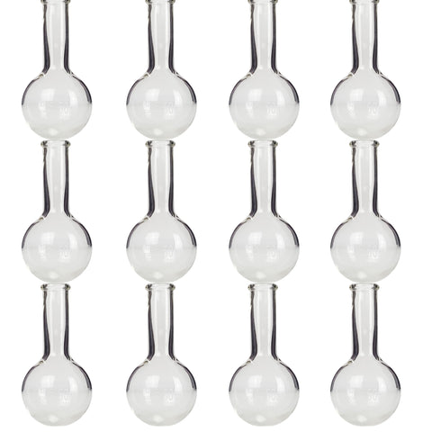 Flask Round-Bottom Florence Boiling Flask, Standard Neck, 50ml capacity. Made from Borosilicate Glass. A good fit for any laboratory, science classroom, or homeschool. Pack of 12 flasks.