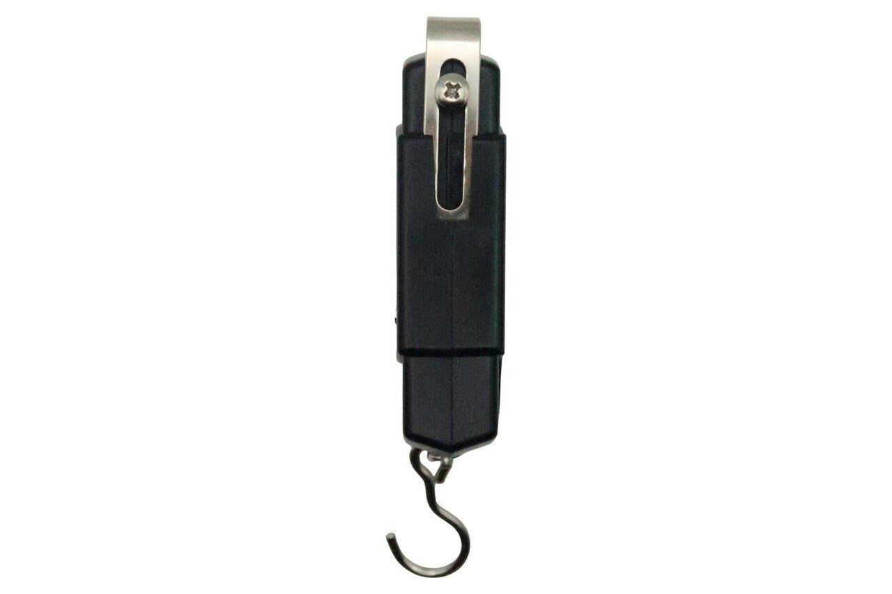 GSC International SD-50 side profile displaying slim ABS housing and built-in 36 inch retractable tape measure, emphasizing portability and combined weight and length measurement capability.