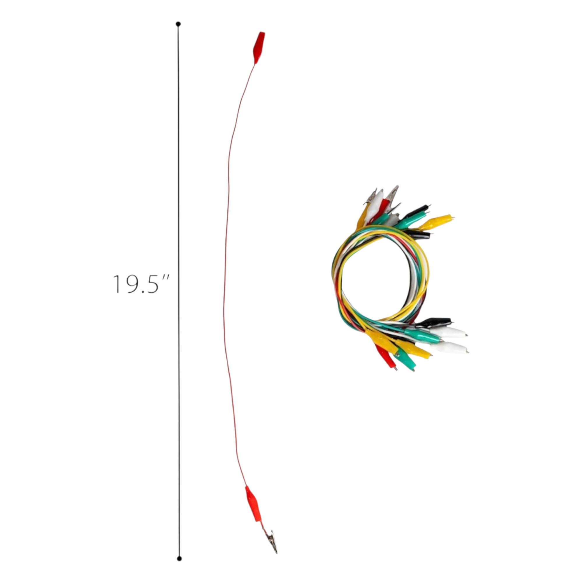 Connector Cords Pack 10, with Alligator Clips. Length is 50cm. Includes 2 each of 5 colors (10 total); red, yellow, green, white and black.