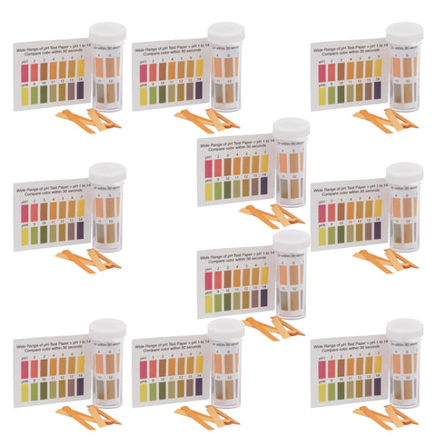 Wide-Range pH Test Paper Range 1-14, with 100 Strips. Pack of 10.