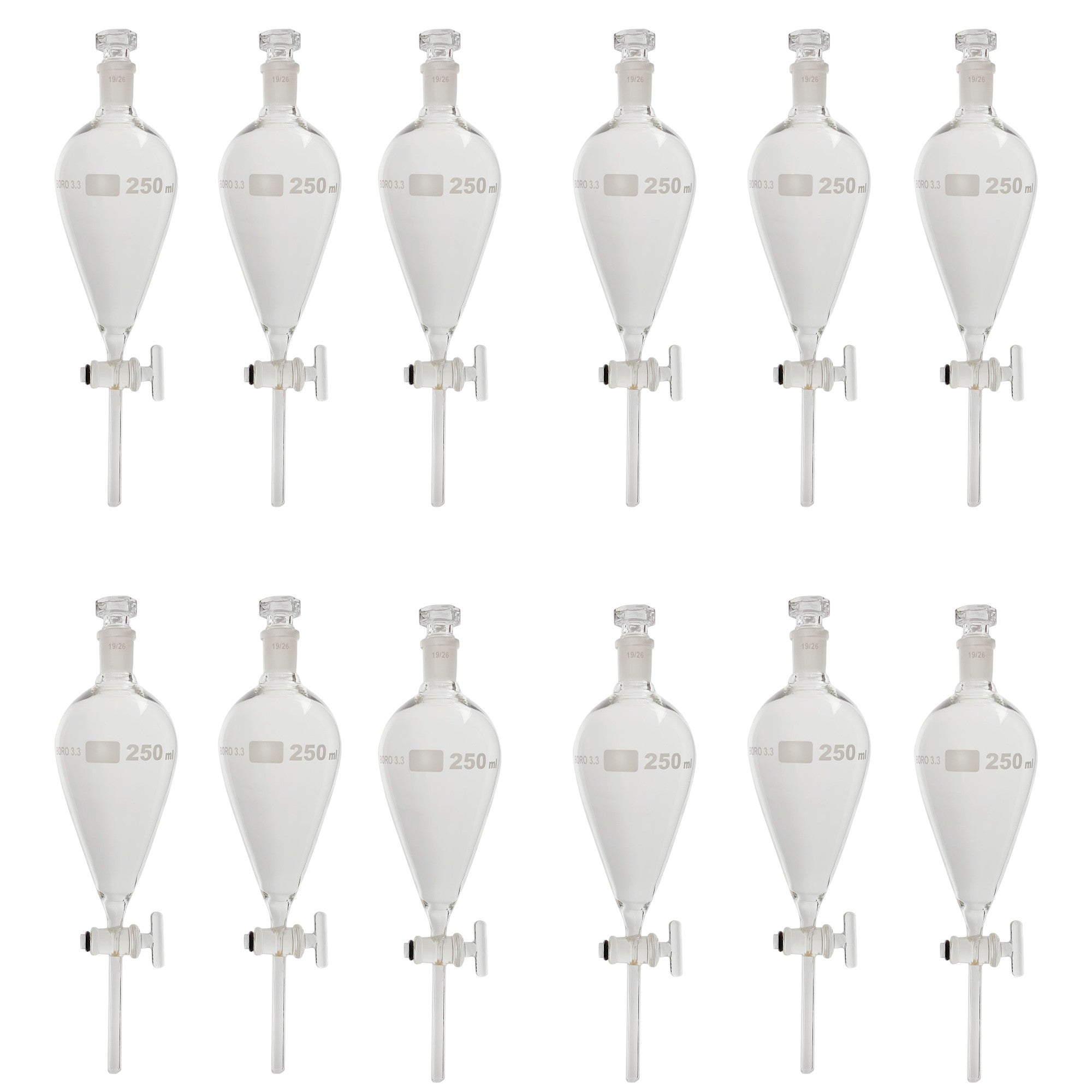 Separatory Funnel with Glass Stopcock, 250ml. Case of 12.