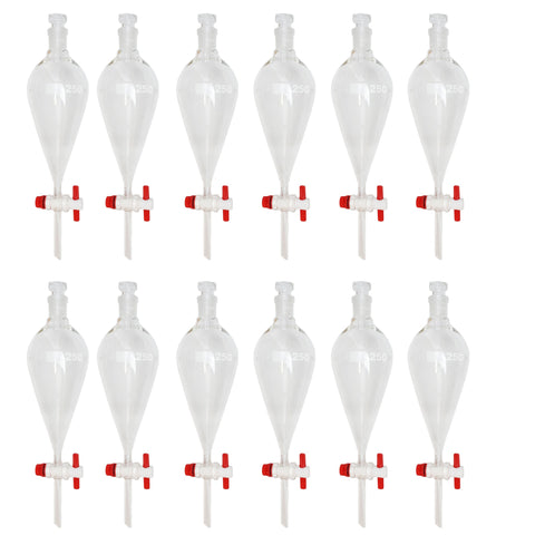 Separatory Funnel with PTFE Stopcock, 250ml Capacity, Case of 12 by Go Science Crazy