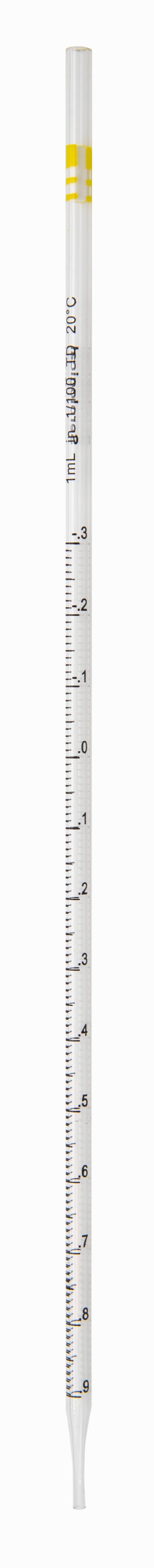 Pipette Serological, 1ml Capacity by 0.01ml, Plastic, Sterile, Color Coded. Pack of 10.