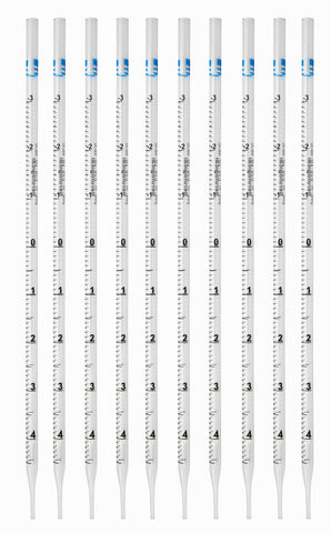 Pipette Serological, 5ml Capacity by 0.1ml, Plastic, Sterile, Color Coded. Pack of 10.