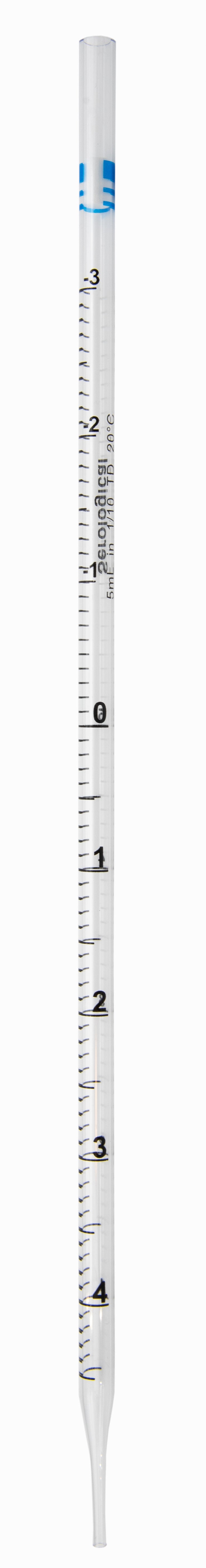 Pipette Serological, 5ml Capacity by 0.1ml, Plastic, Sterile, Color Coded.