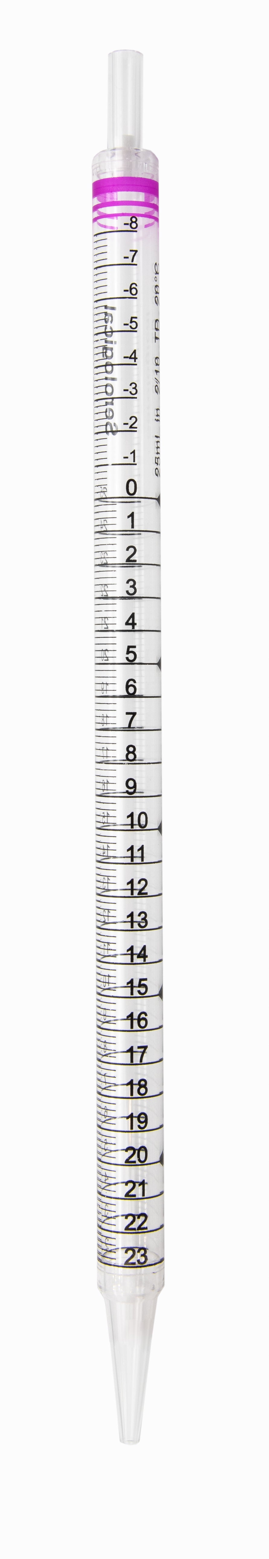 Pipette Serological, 25ml Capacity by 0.2ml, Plastic, Sterile, Color Coded.