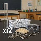 Test Tube Kit – 90-Hole Rack (13mm), 72 Borosilicate Test Tubes (13x100mm), 12 Cleaning Brushes, Clamp & Safety Goggles – Lab Essentials Bundle