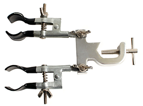 GSC International 4-BCDR86 Double Burette Clamp with adjustable arms that can be locked in the selected position. Cast-metal construction with plastisol tips.