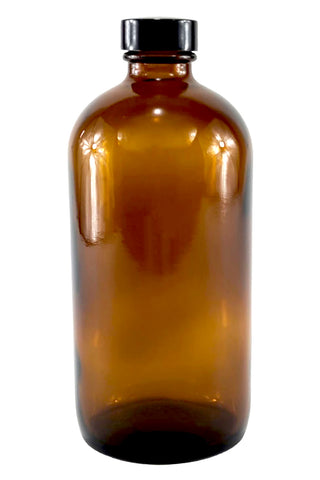 Bottle, Flint Glass, Amber Color, 16 ounce, with cap.  Pack 12.