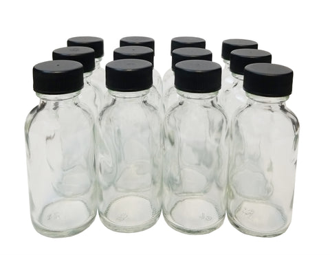 Bottle, Flint Glass, Clear, 1 oz with Cap. Pack 12.