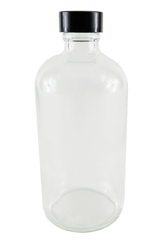 Bottle, Flint Glass, Clear, 16 oz with Cap. Pack 12.