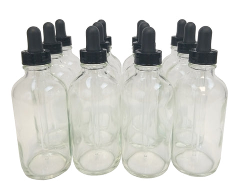 Bottle, Flint Glass, Clear, 4 oz with dropper assembly. Case 144.