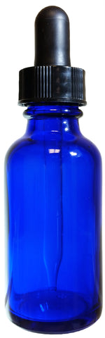 Bottle, Flint Glass, Cobalt Blue Color, 1 ounce, with dropper assembly.  Pack 12.