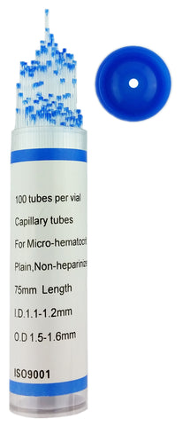GSC International 50002 Glass Capillary Tubes, Non-Heparinized, One End Closed, Vial of 100