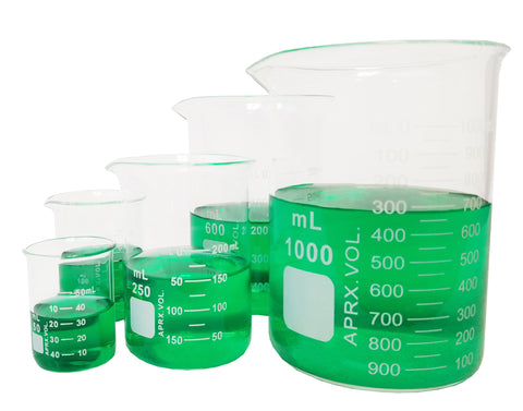 Beaker Set Borosilicate Glass Graduated - One Each 50ml, 100ml, 250ml, 600ml, 1000ml